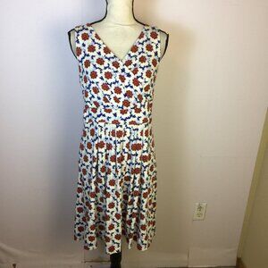 Lands' End A-line Wrap Dress MP 10-12 Womans Petite Blue Red Floral Sleeveless